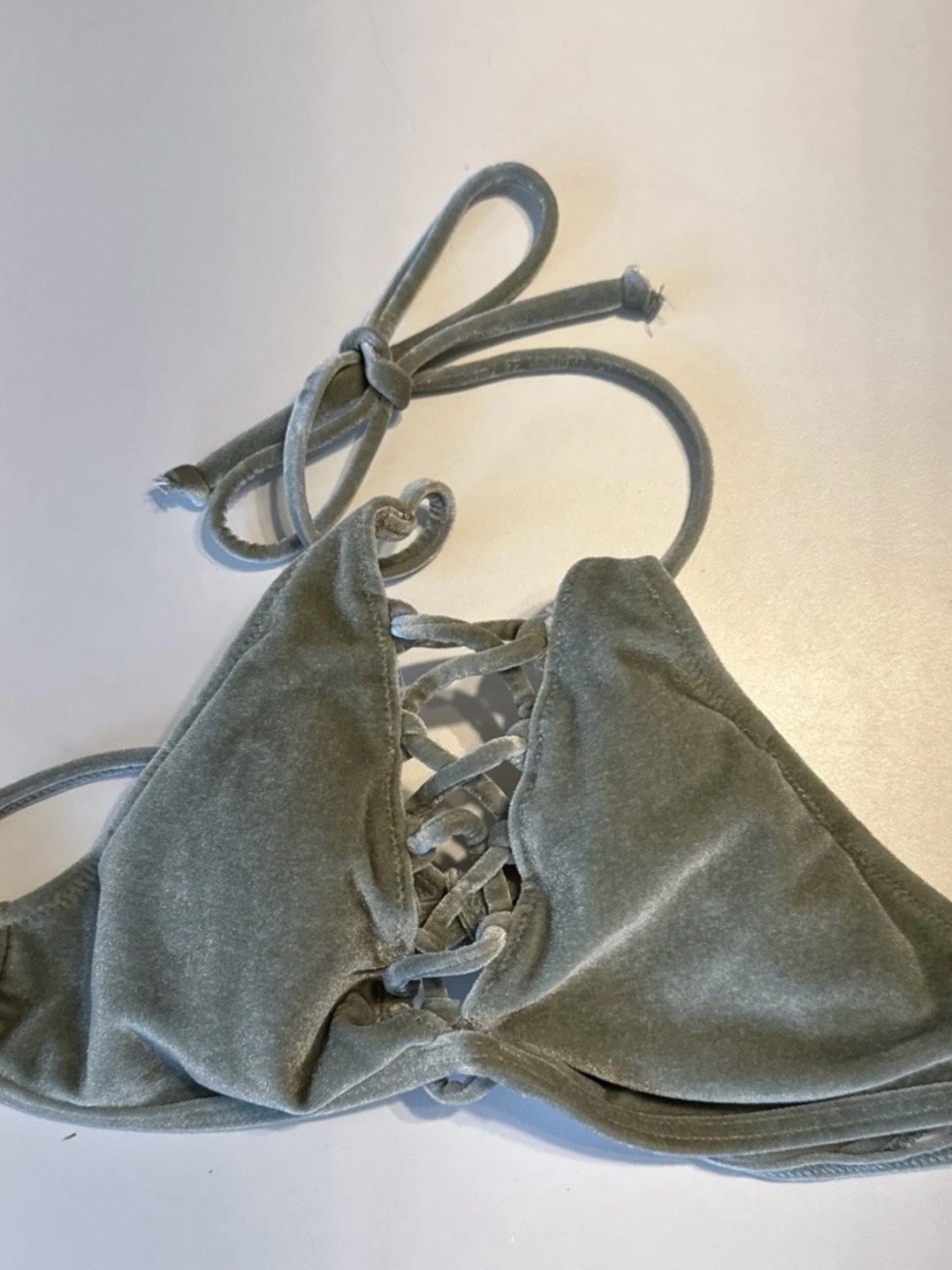 PINK Victoria's Secret Velvet Lace-Up Halter Top - Sage